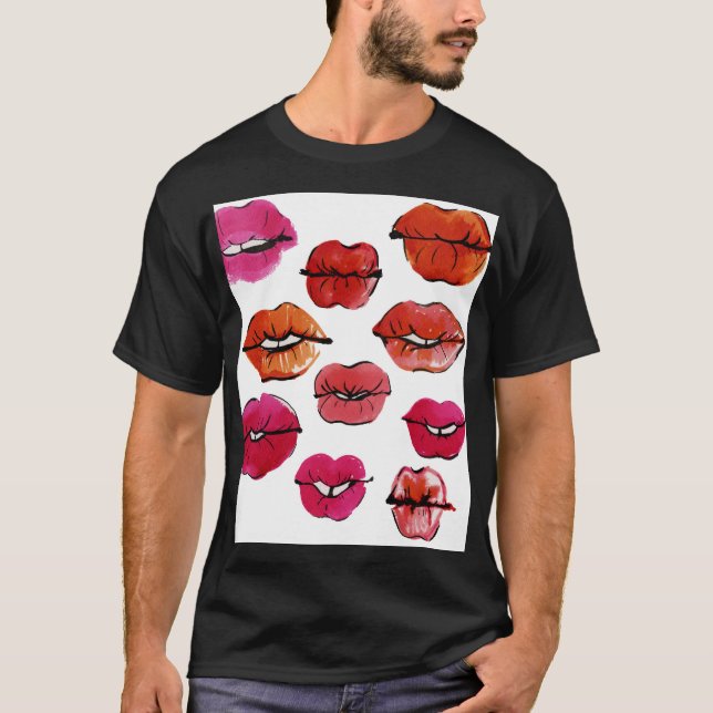 Camiseta Conjunto de labios de tinta y acuarela (Anverso)
