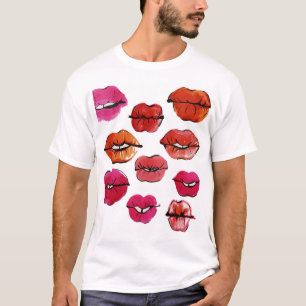 Camiseta Conjunto de labios de tinta y acuarela