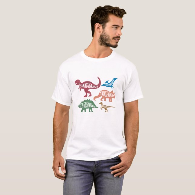 Camiseta Conjunto de siluetas de diferentes dinosaurios (Anverso completo)