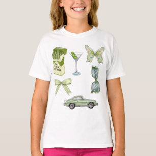 Camiseta Conjunto de Stickers Estética Coqueta Verde Coch
