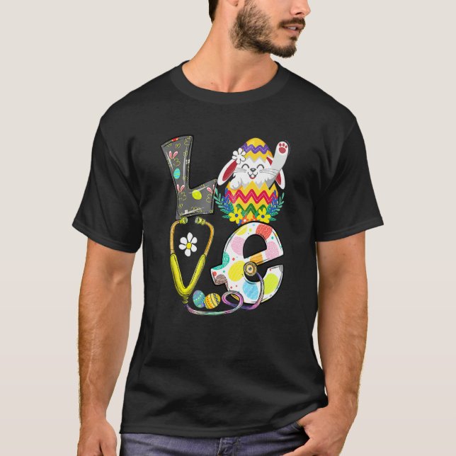 Camiseta Conjuntos de Pascua Bunny Scrub Stethoscope Enferm (Anverso)