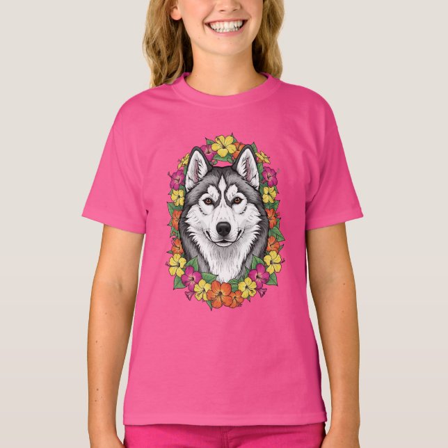 Camiseta Connecticut Dog And Colorful Mirablis Flowers (Anverso)