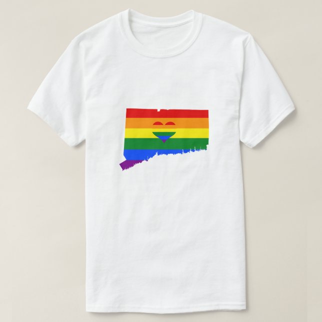 Camiseta Connecticut Orgullo gay Bandera Arcoiris Corazón G (Diseño del anverso)