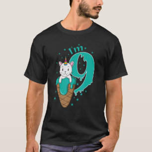 Camiseta Cono de helado de gato unicornio de 9º cumpleaños