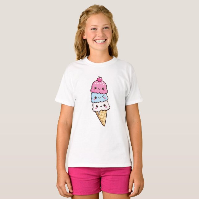 Camiseta Cono de helado Kawaii adorable (Anverso completo)