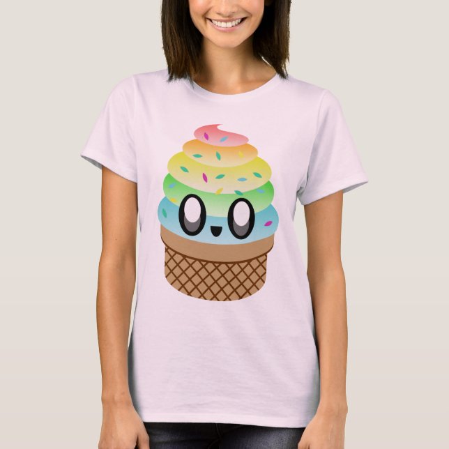 Camiseta Cono de helado Kawaii Rave Arcoíris (Anverso)
