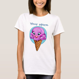 Camiseta Cono de helado púrpura lindo de la frambuesa con