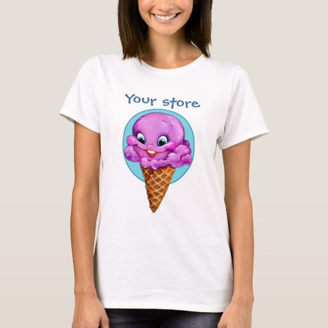 Camiseta Cono de helado púrpura lindo de la frambuesa con (Anverso)