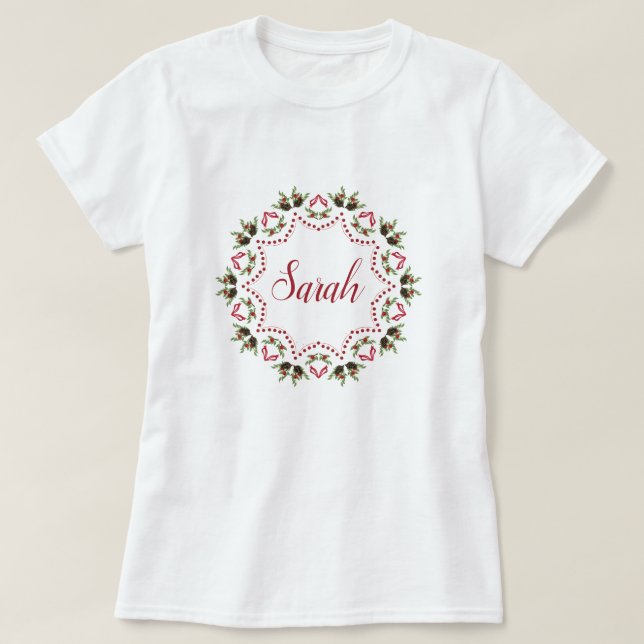 Camiseta Cono de pino y bayas mandala personalizado T (Diseño del anverso)