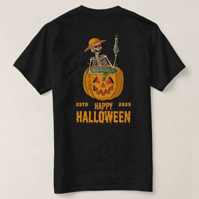 Camiseta Conoce a los monstruos de Halloween en la oscurida (Reverso del diseño)