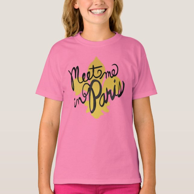 Camiseta Conoce a mí en París negro y oro (Anverso)