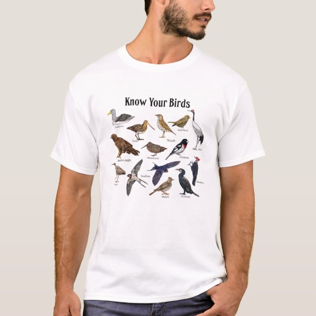 Camiseta Conoce tu identificación retro de aves observación (Anverso)