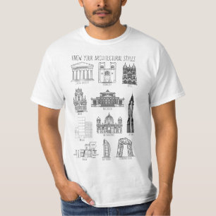 Camiseta Conoce tus estilos arquitectónicos Edificios Camis