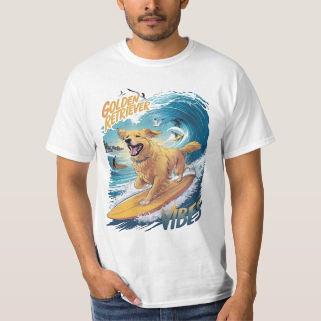 Camiseta Conquistador de Surfing Golden Retriever (Anverso)