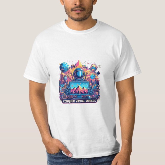 Camiseta Conquistar mundos virtuales (Anverso)