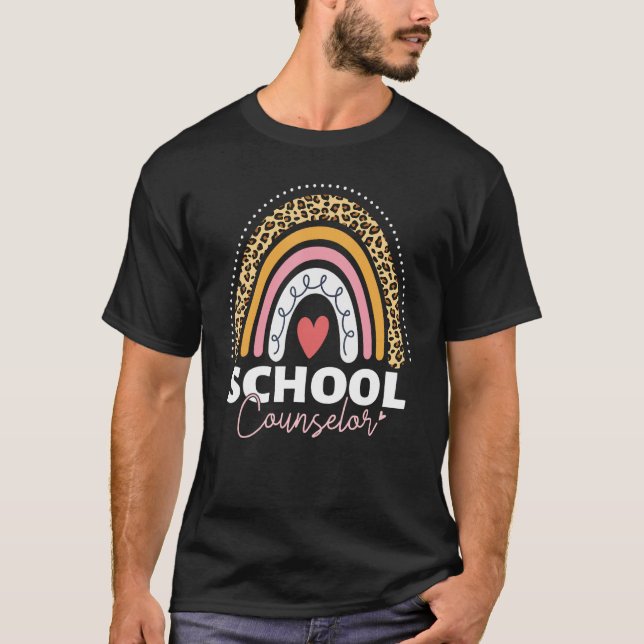 Camiseta Consejero escolar de leopardo arco iris Profesor (Anverso)