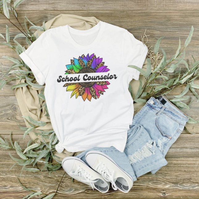 Camiseta Consejero escolar Profesión Girasol arco iris (School Counselor Profession Rainbow Sunflower T-Shirt
)