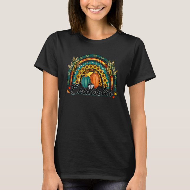 Camiseta Consejero Hello Fall Rainbow Pumpkin Leopardo (Anverso)