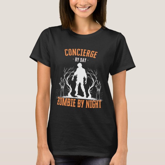 Camiseta Conserje de día Zombie de noche Divertido Hallowee (Anverso)