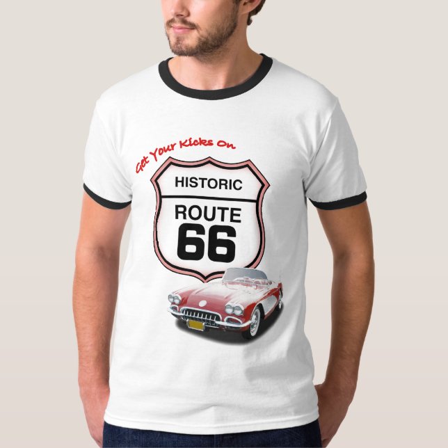 Camiseta Consiga sus retrocesos en la ruta 66--Coche rojo T (Anverso)