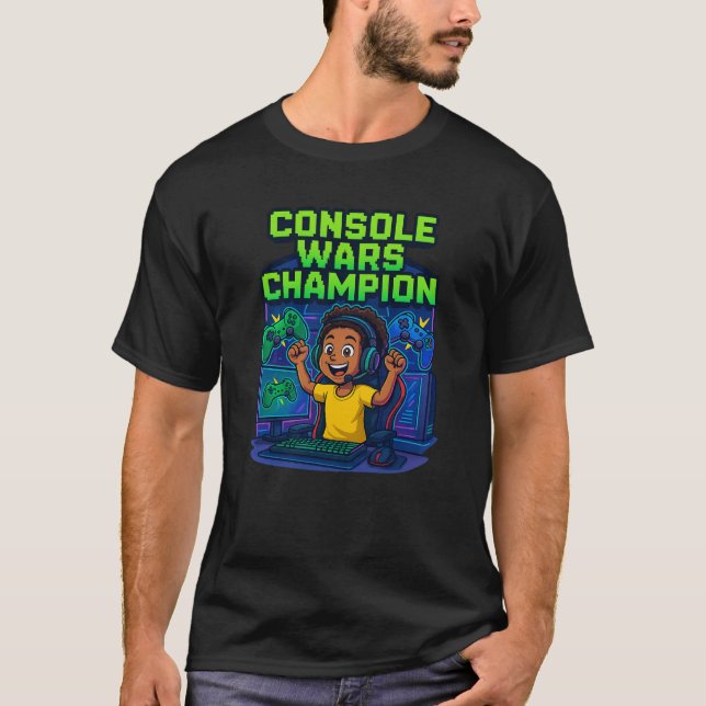 Camiseta “Console Wars Champion – Gamer T-Shirt” (Anverso)