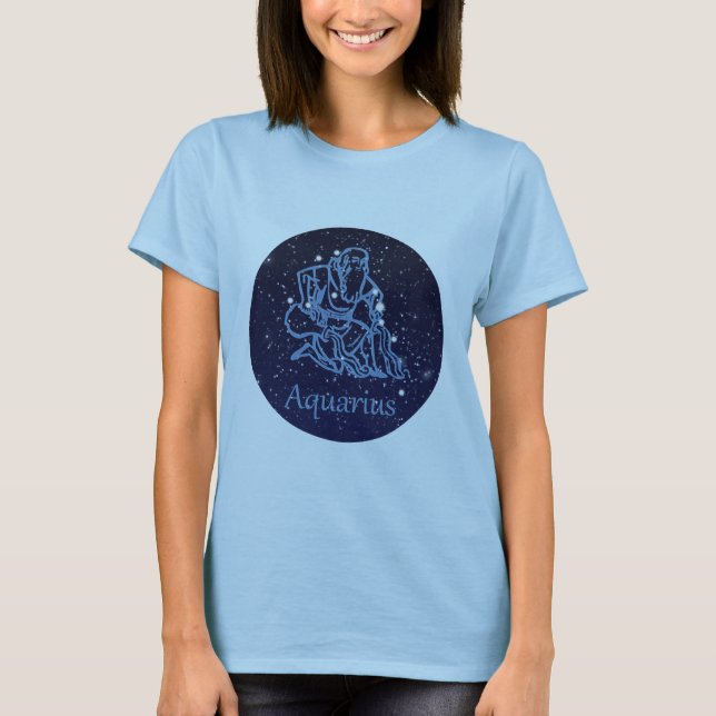 Camiseta Constelación acuario y Rótulo zodiaco con estrella (Anverso)