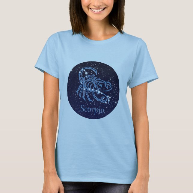 Camiseta Constelación de Escorpio y Rótulo zodiaco con estr (Anverso)