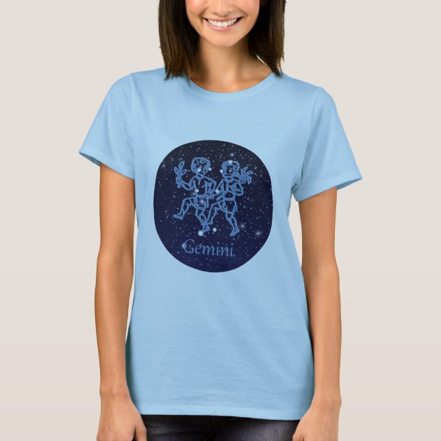 Camiseta Constelación de Gemini y Rótulo Zodiaco con estrel (Anverso)