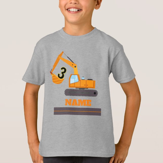 Camiseta construcción 3er cumpleaños - excavadora personali (Anverso)