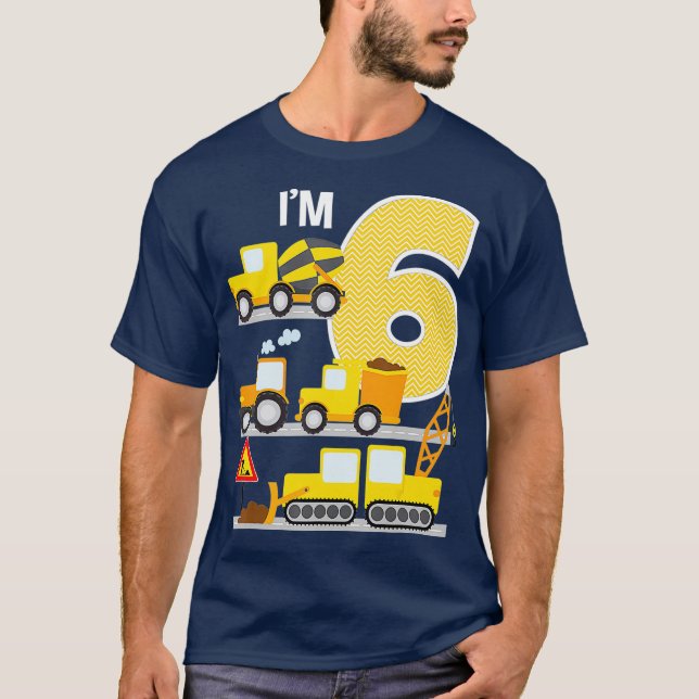 Camiseta Construcción 6.º Tractor de Camión de Cumpleaños (Anverso)