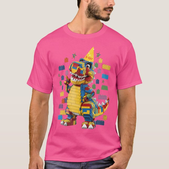Camiseta Construcción de cumpleaños Ladrillos Dinosaurio Ma (Anverso)