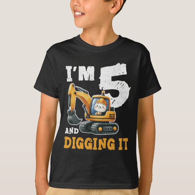 Camiseta Construcción de niño excavador de cinco años (Anverso)