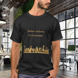 Camiseta Construcción del perfil de la ciudad del oro negro