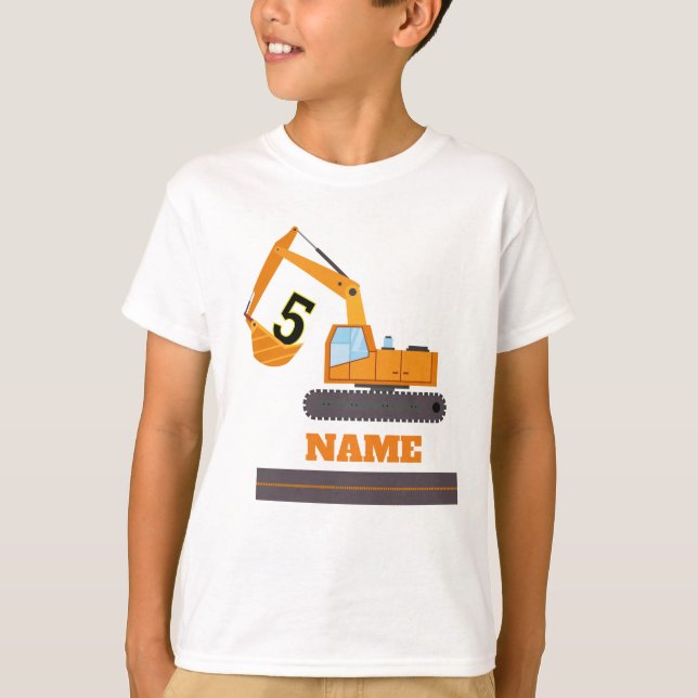 Camiseta construccióncumpleaños 5 - excavadora personalizad (Anverso)