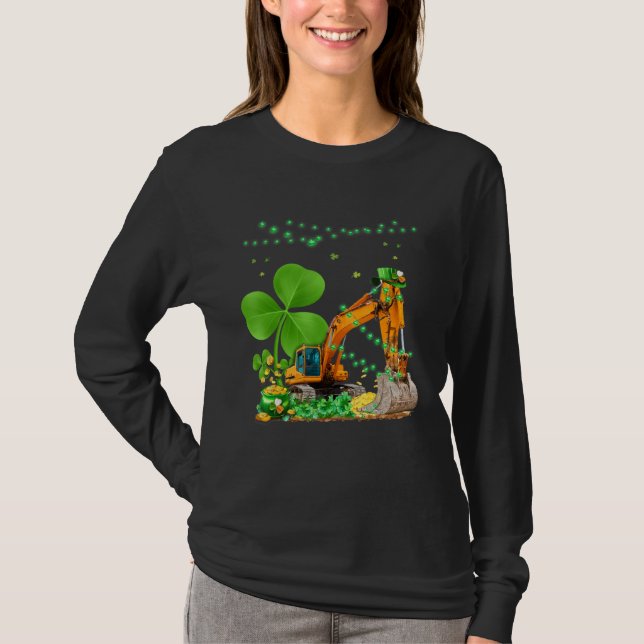 Camiseta Construction Excavator St Patricks Day Boys Girls  (Anverso)