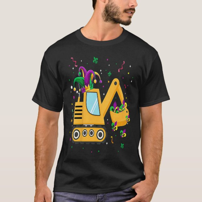 Camiseta Construction Truck Mardi Gras  For Kids Toddler Bo (Anverso)