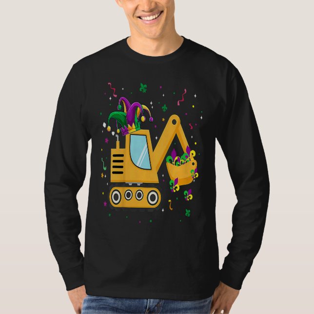 Camiseta Construction Truck Mardi Gras  For Kids Toddler Bo (Anverso)