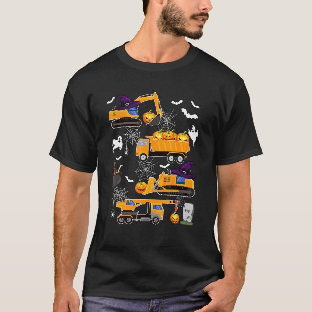 Camiseta Construction Vehicle Halloween Crane Truck Pumpkin (Anverso)