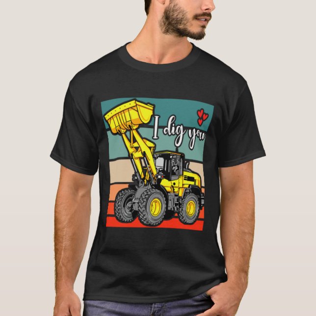 Camiseta Construction Vehicles Valentines Hearts Excavator  (Anverso)