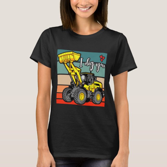 Camiseta Construction Vehicles Valentines Hearts Excavator  (Anverso)