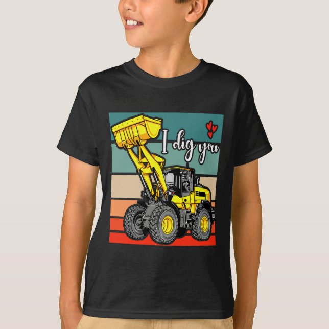 Camiseta Construction Vehicles Valentines Hearts Excavator  (Anverso)
