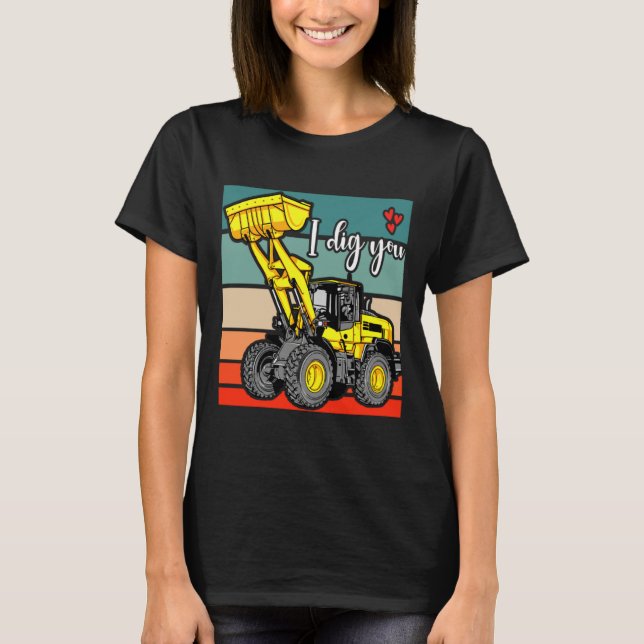 Camiseta Construction Vehicles Valentines Hearts Excavator  (Anverso)