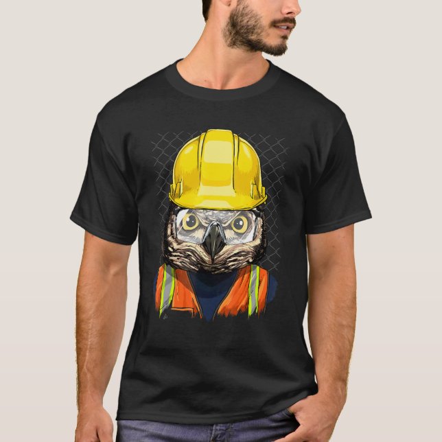 Camiseta Construction Worker Owl Laborer Animal Bird Owner  (Anverso)
