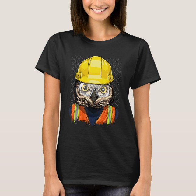 Camiseta Construction Worker Owl Laborer Animal Bird Owner  (Anverso)