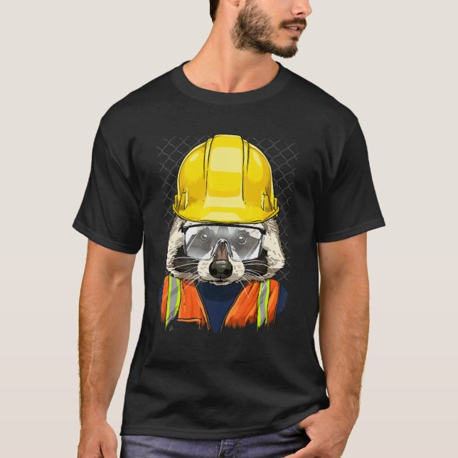 Camiseta Construction Worker Raccoon Laborer Animal Raccoon (Anverso)