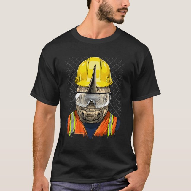 Camiseta Construction Worker Rhinoceros Laborer Animal Rhin (Anverso)