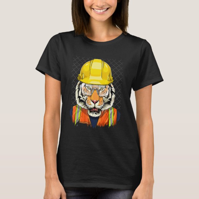 Camiseta Construction Worker Tiger Laborer Wild Animal Tige (Anverso)