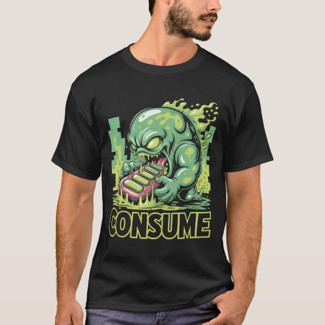 Camiseta Consumir Monster Comer Teléfono Divertido Comentar (Anverso)