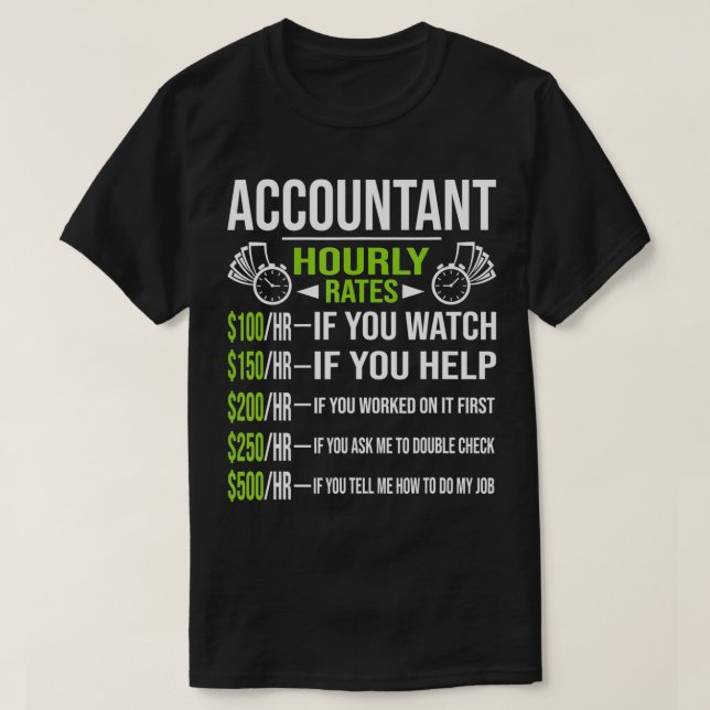Camiseta Contador Tarifas por Horas Divertidas Contabilidad (Diseño del anverso)