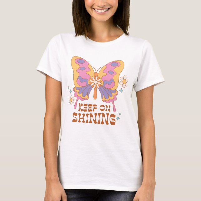 Camiseta Continúe Brillando Mariposa (Anverso)